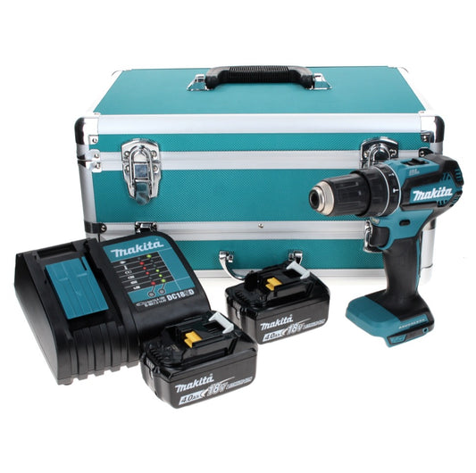 Makita DHP 485 SMTX Perceuse à percussion sans fil 18 V 50 Nm Brushless + 2x Batteries 4.0 Ah + Chargeur + 70 pcs. Jeu d’embouts et de forets + coffret aluminium TX