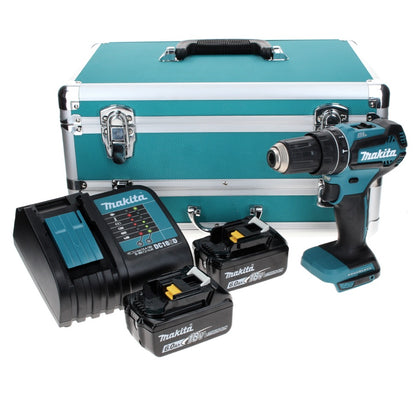 Makita DHP 485 SGTX Perceuse à percussion sans fil 18 V 50 Nm Brushless + 2x Batteries 6,0 Ah + Chargeur + Jeu de mèches 70 pièces + Coffret en aluminium TX