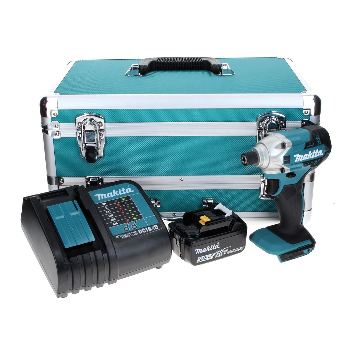 Makita DTD 156 SF1TX Akku Schlagschrauber 18 V 155 Nm + 1x Akku 3,0 Ah + Ladegerät + 70 tlg. Bit Bohrer Set + TX Alu Koffer