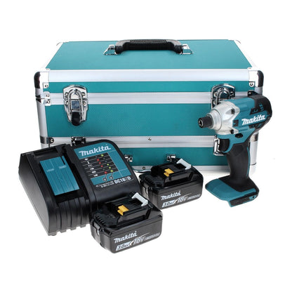 Makita DTD 156 SFTX Clé à chocs sans fil 18 V 155 Nm + 2 batteries 3,0 Ah + chargeur + jeu de 70 forets + mallette en aluminium TX