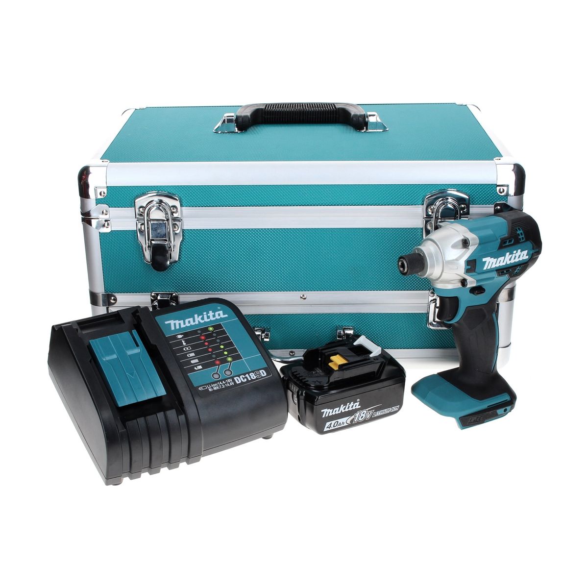 Makita DTD 156 SM1TX Akku Schlagschrauber 18 V 155 Nm + 1x Akku 4,0 Ah + Ladegerät + 70 tlg. Bit Bohrer Set + TX Alu Koffer