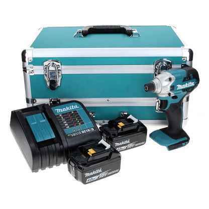 Makita DTD 156 SMTX Clé à chocs sans fil 18 V 155 Nm + 2 batteries 4,0 Ah + chargeur + jeu de 70 forets + mallette en aluminium TX