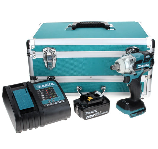 Makita DTW 285 SM1TX Visseuse à chocs sans fil 18 V 280 Nm 1/2 " Brushless + 1x Batterie 4.0 Ah + Chargeur + Jeu de mèches 70 pièces + Coffret TX