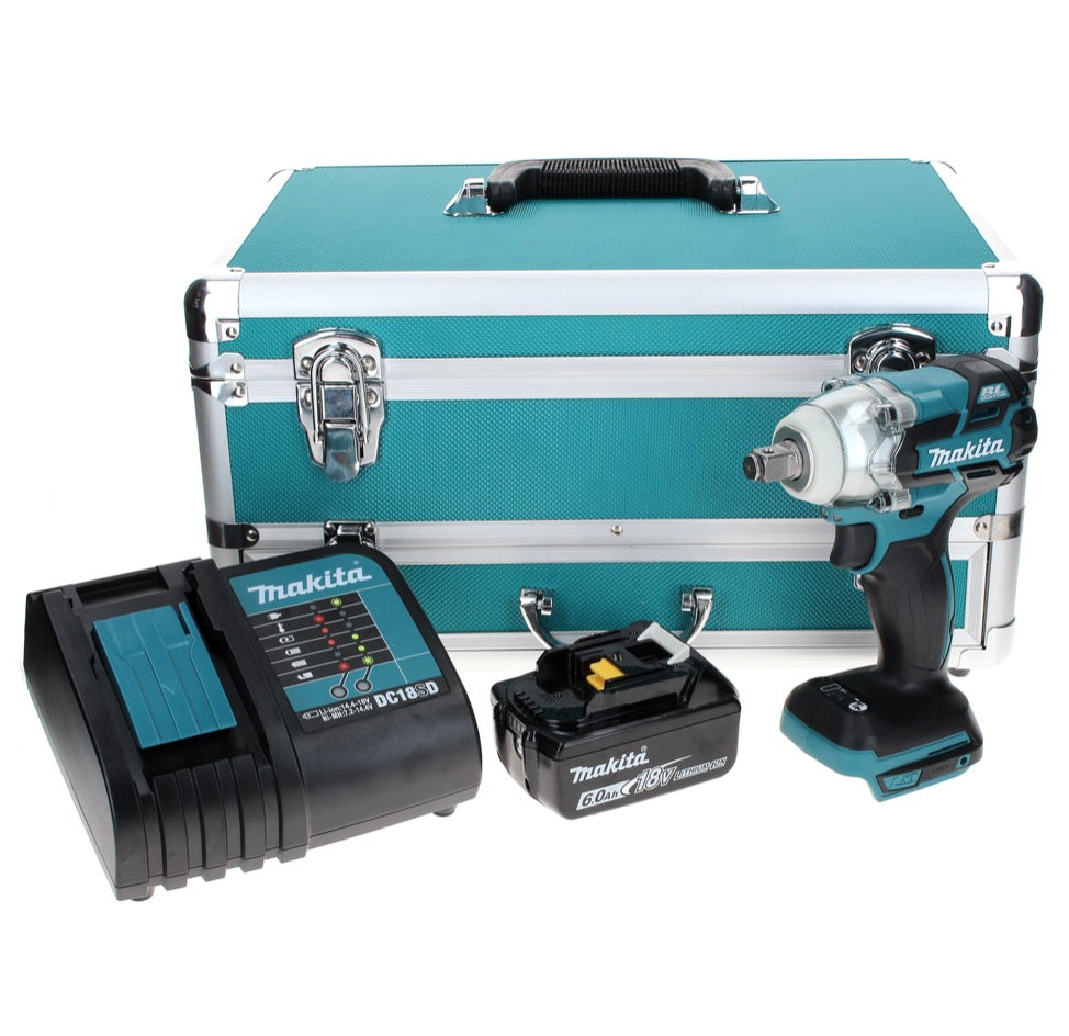 Makita DTW 285 SG1TX Visseuse à chocs sans fil 18 V 280 Nm 1/2" Brushless + 1x Batterie 6.0 Ah + Chargeur + Jeu de mèches 70 pièces + Mallette TX