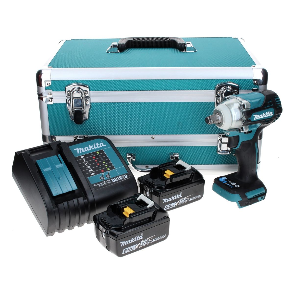 Makita DTW 300 SGTX Akku Schlagschrauber 18 V 330 Nm 1/2" Brushless + 2x Akku 6,0 Ah + Ladegerät + 70 tlg. Bit Bohrer Set + TX Alu Koffer