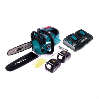 Tronçonneuse à batterie Makita DUC 256 PF 36 V (2x 18 V) sans balais 25 cm + 2x batteries 3,0 Ah + double chargeur