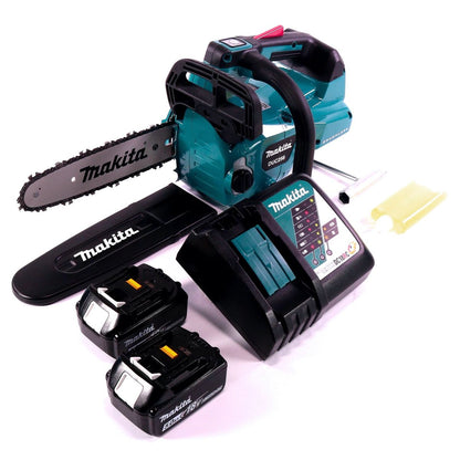 Makita DUC 256 RT Akku Kettensäge 36 V ( 2x 18 V ) Brushless 25 cm + 2x Akku 5,0 Ah + Ladegerät