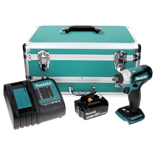 Makita DTW 180 SM1TX Visseuse à chocs sans fil 18 V 180 Nm 3/8" Brushless + 1x Batterie 4.0 Ah + Chargeur + Jeu de mèches 70 pièces + Coffret TX