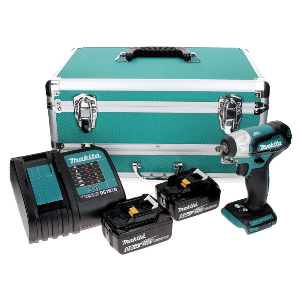 Makita DTW 180 SGTX Akku Schlagschrauber 18 V 180 Nm 3/8" Brushless + 2x Akku 6,0 Ah + Ladegerät + 70 tlg. Bit Bohrer Set + TX Alu Koffer