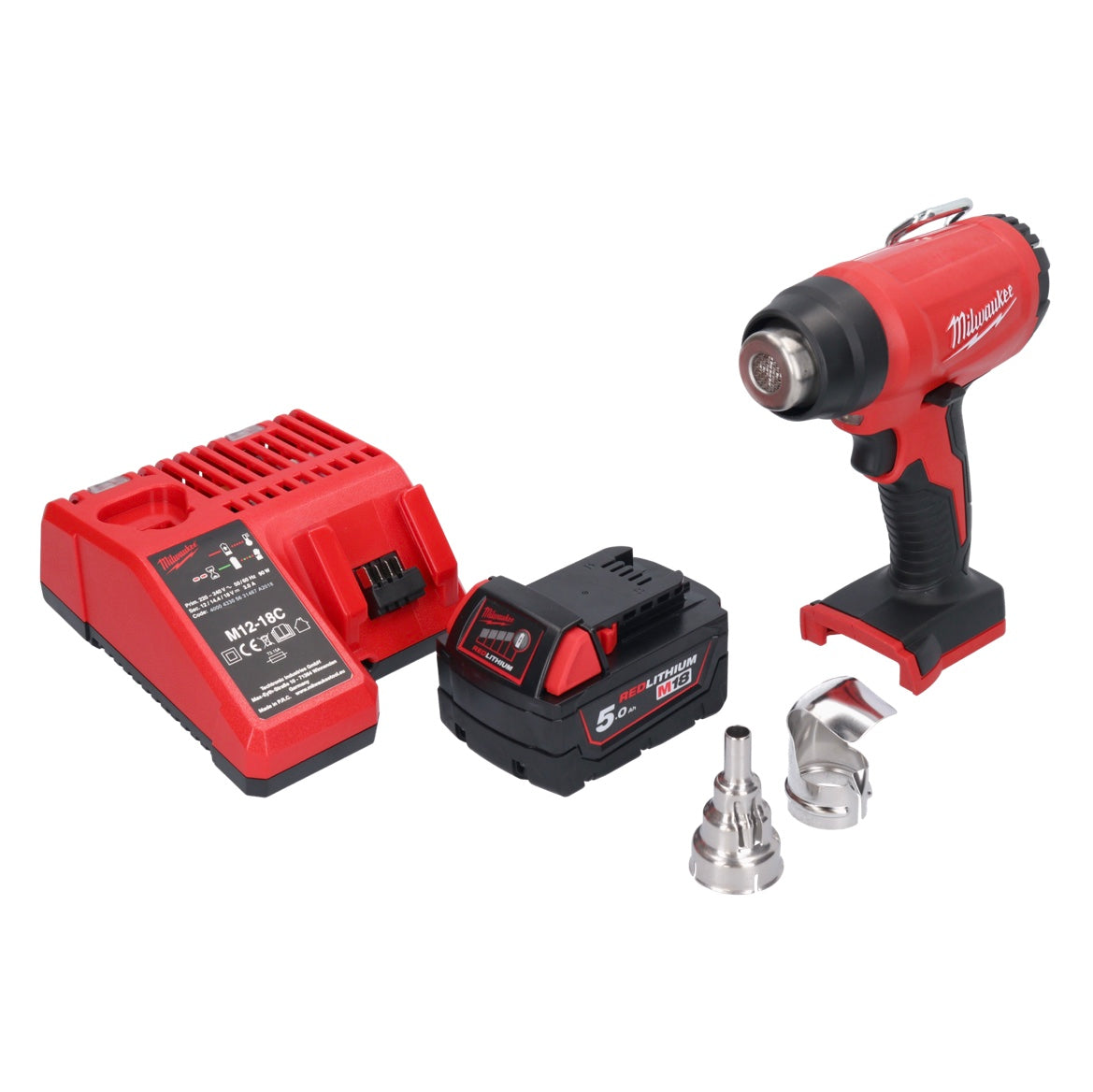 Milwaukee M18 BHG-501 Akku Heißluftgebläse 18 V 470 °C + 1x Akku 5,0 Ah + Ladegerät