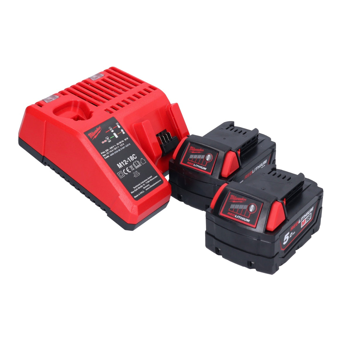 Milwaukee M18 BHG-502C Pistolet à air chaud sans fil 18 V 470 °C + 2x Batteries 5,0 Ah + Chargeur