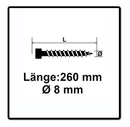 SPAX IN.FORCE Schraube 8,0 x 260 mm 50 Stk. Torx T-STAR Plus T40 ( 1221010802605 ) Vollgewinde Zylinderkopf WIROX CUT Bohrspitze