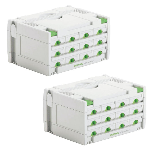 Festool Sortainer Set 2x SYS 3-SORT/12 ( 2x 491986 ) Sortiment Koffer mit 12 Fächer für Schrauben Dübel Nägel - Toolbrothers