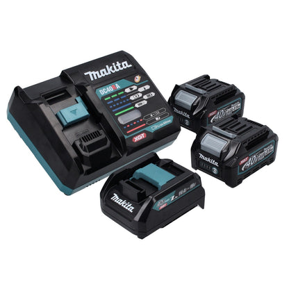 Makita Kit de démarrage batterie 40 V maxi + 2x Batteries BL 4025 2,5 Ah (2x 191B36-3) + Chargeur (191E07-8) + Adaptateur (191C10-7)