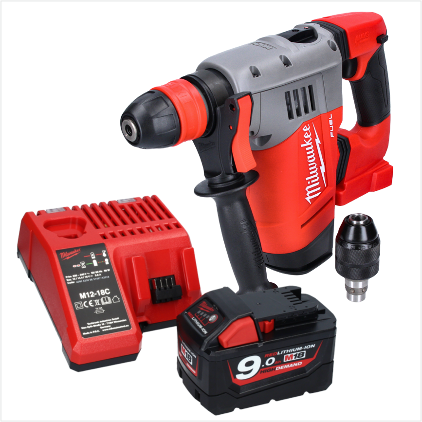 Milwaukee M18 CHPX-901 Akku Kombihammer 18 V 4,0 J SDS Plus Brushless + 1x Akku 9,0 Ah + Ladegerät