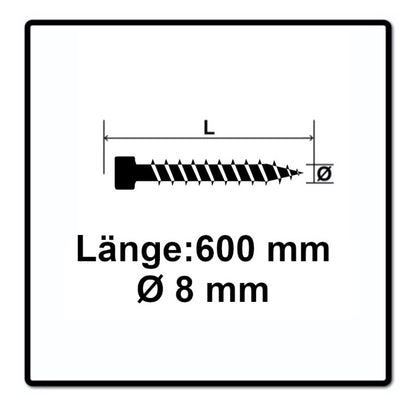 SPAX IN.FORCE Schraube 8,0 x 600 mm 50 Stk. ( 2x 1221010806005 ) Torx T-STAR Plus T40 Vollgewinde Zylinderkopf WIROX CUT Bohrspitze