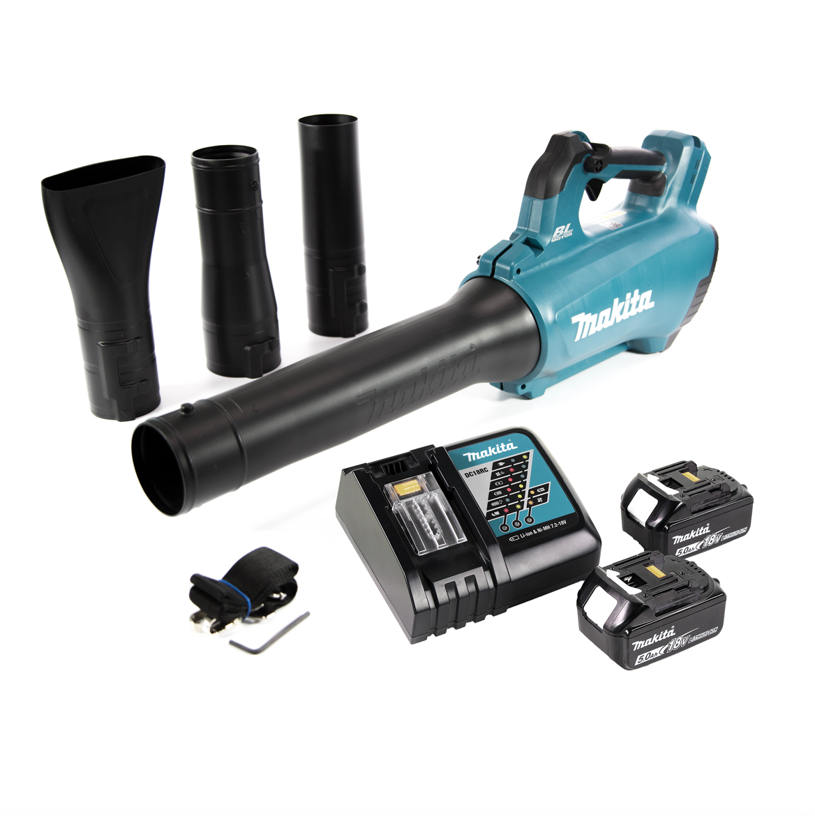 Souffleur sur batterie Makita DUB 184 RT 18 V sans balais + 2x batteries 5,0 Ah + chargeur