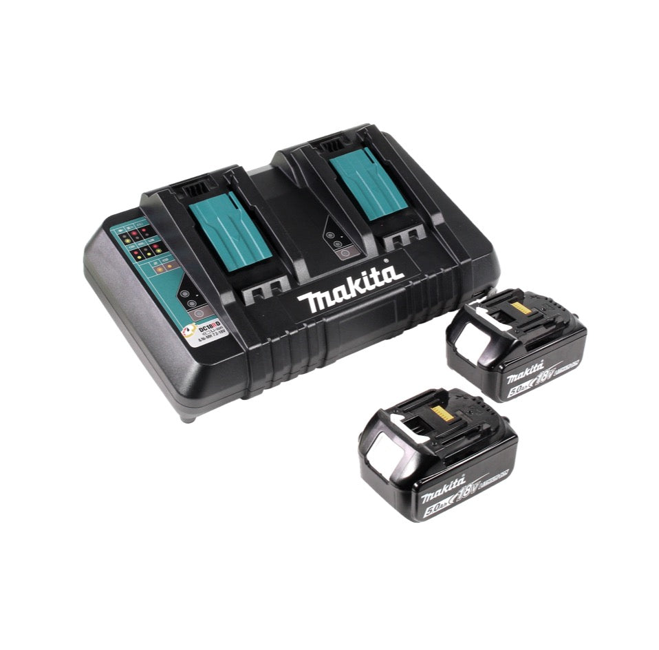 Makita DLM 382 PT2 Akku Rasenmäher 36 V ( 2x 18 V ) 38 cm 40 l + 2x Akku 5,0 Ah + Doppelladegerät