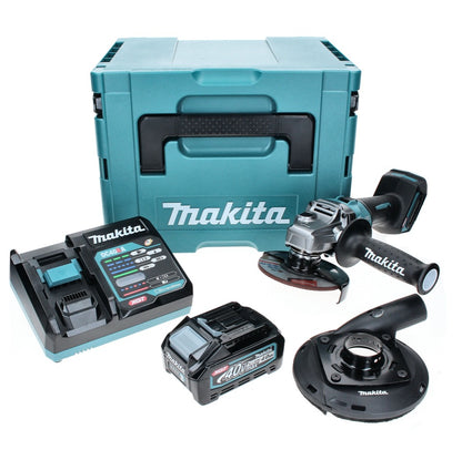 Makita GA 005 GM101 Akku Winkelschleifer 40 V max. 125 mm Brushless  XGT + 1x Akku 4,0 Ah + Ladegerät + Absaughaube + Makpac