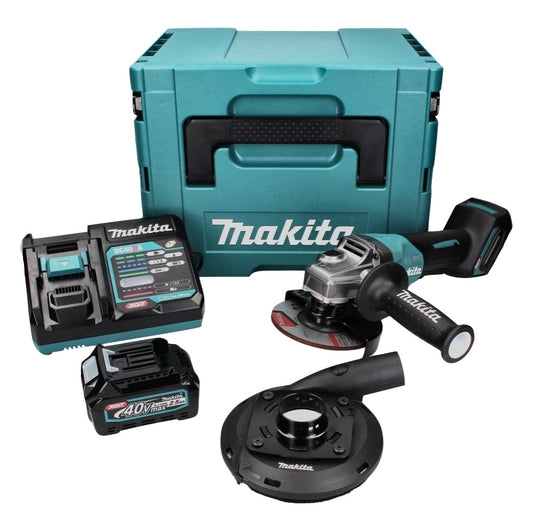 Makita GA 013 GD101 Akku Winkelschleifer 40 V max. 125 mm Brushless  XGT + 1x Akku 2,5 Ah + Ladegerät + Absaughaube +  Makpac