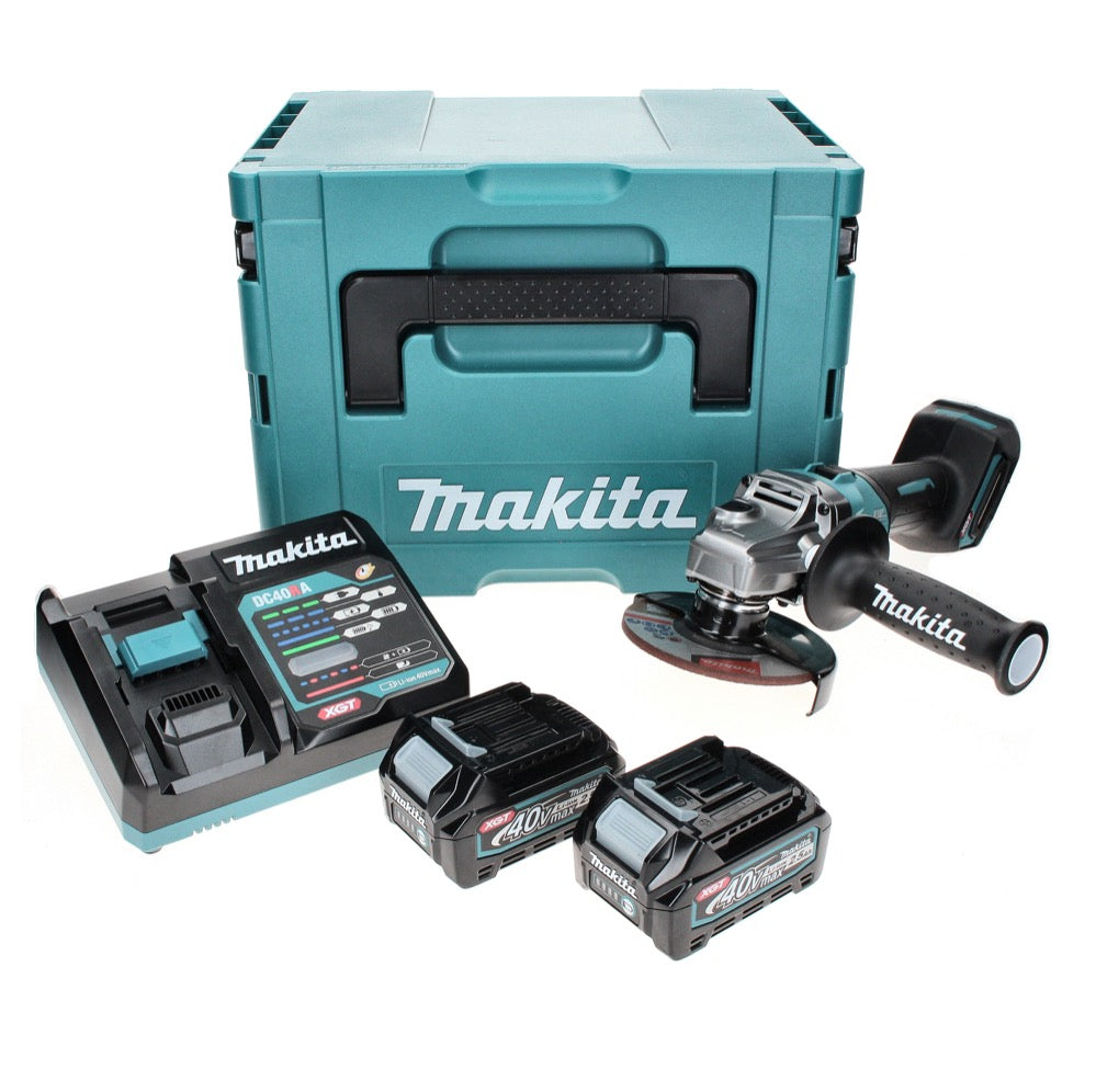 Meuleuse d'angle sur batterie Makita GA 008 GD201 40 V max. 125 mm sans balais XGT + 2x batterie 2,5 Ah + chargeur + Makpac