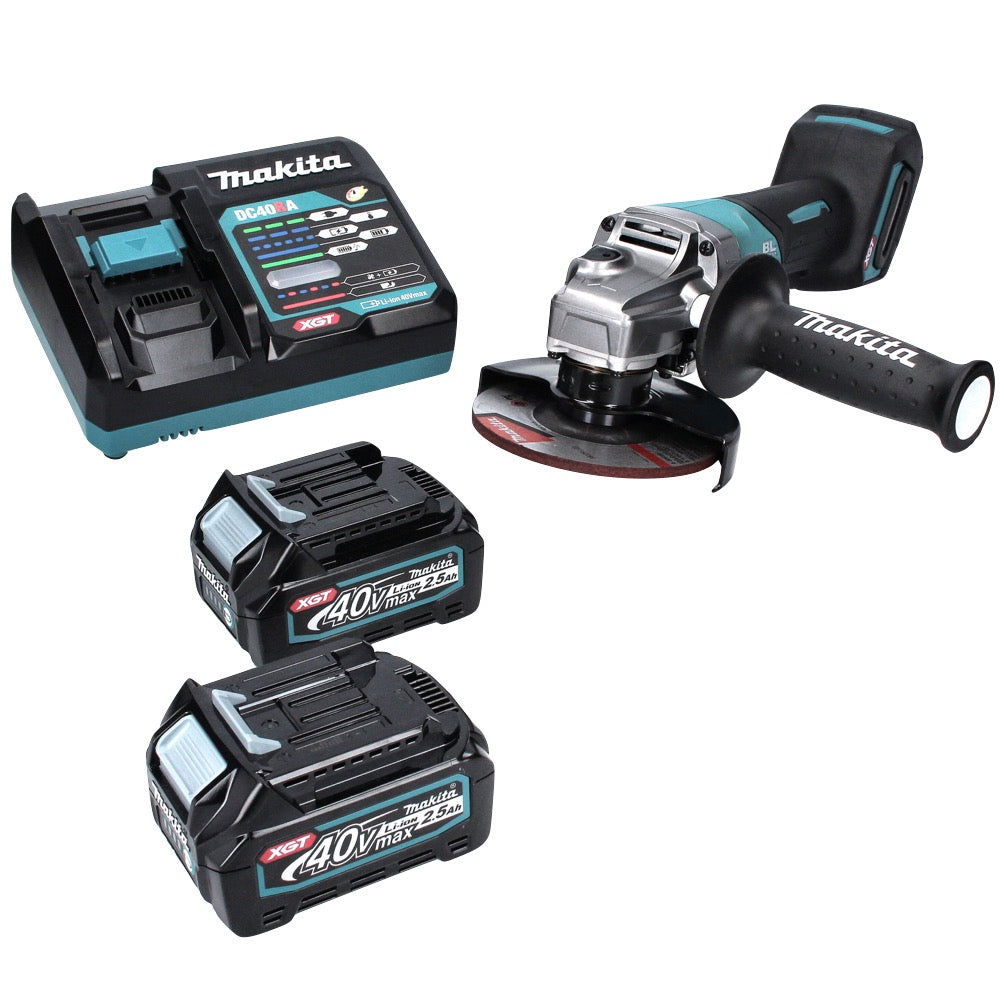 Meuleuse d'angle sur batterie Makita GA 016 GD2 40 V max. 125 mm sans balais XGT + 2x batteries 2,5 Ah + chargeur