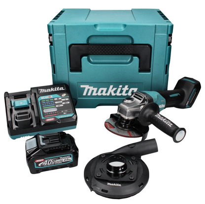 Meuleuse d'angle sur batterie Makita GA 016 GM101 40 V max. 125 mm sans balais XGT + 1x batterie 4,0 Ah + chargeur + hotte d'aspiration + Makpac