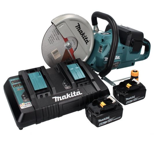 Makita DCE 090 PG2X1 tronçonneuse à batterie 36 V (2x 18 V) 230 mm sans balais + 2x batterie 6,0 Ah + double chargeur