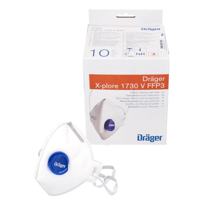 Dräger X-plore 1730 V FFP3 NR D Halbmaske 10 Stück ( 3951088 ) FFP3 Partikelfiltrierend Universalgröße mit CoolMAX Ventil Atemschutzmaske