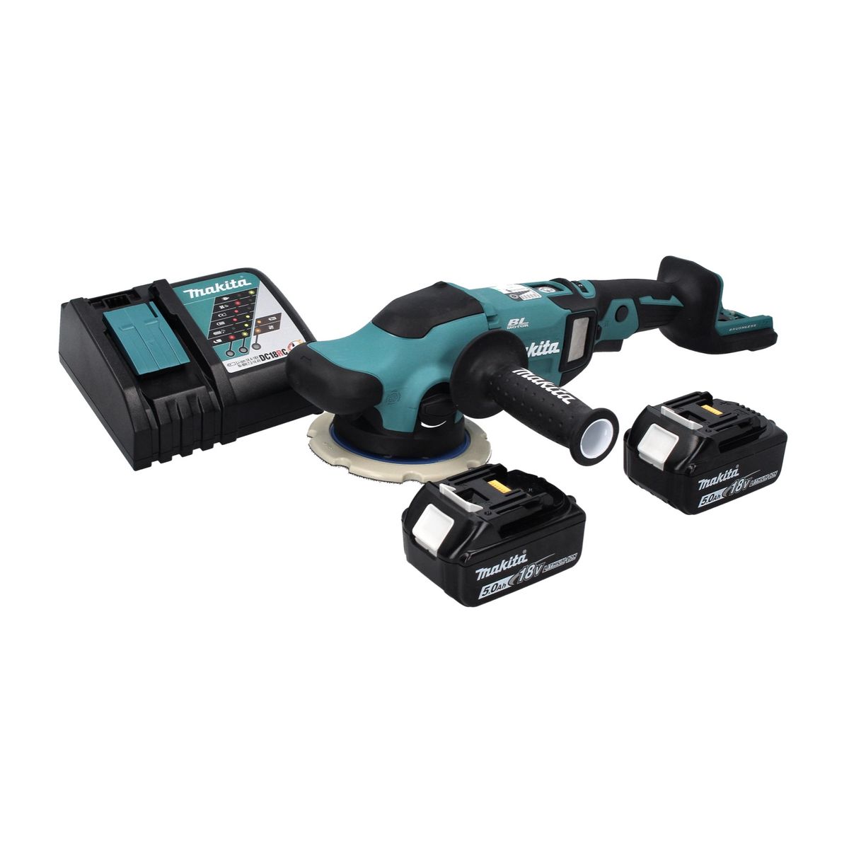 Makita DPO 600 RT Akku Exzenterpolierer 18 V 150 mm XPT Brushless + 2x Akku 5,0 Ah + Ladegerät