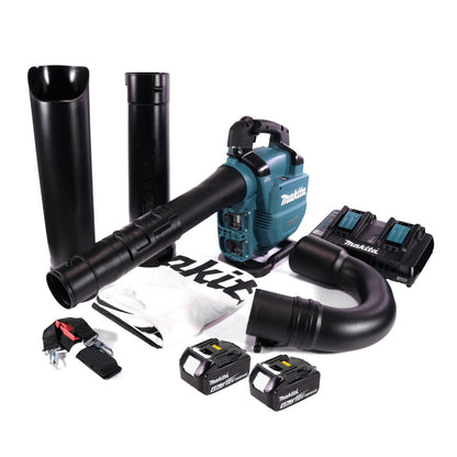 Makita DUB 363 PM2V Akku Gebläse / Laubsauger 36 V ( 2x 18 V ) Brushless + Absaug Set + 2x Akku 4,0 Ah + Doppelladegerät