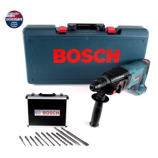 Marteau perforateur sur batterie Bosch GBH 18V-26 D Bulldog 18 V 2,5 J SDS plus brushless + jeu de perceuses et burins 11 pièces certifiés PGM + coffret - sans batterie, sans chargeur.