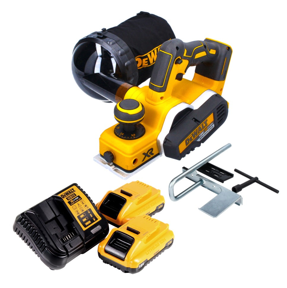 Raboteuse à batterie DeWalt DCP 580 L2 18 V 82 mm sans balais + sac à poussière DWV 9390 + 2x batteries 3,0 Ah + chargeur