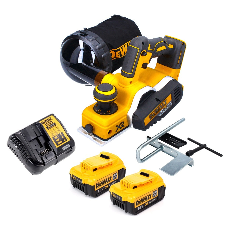 DeWalt DCP 580 M2 Akku Hobel 18 V 82 mm Brushless + Staubfangsack DWV 9390 + 2x Akku 4,0 Ah + Ladegerät