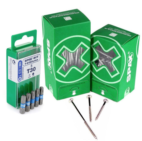 SPAX set BIT T-STAR plus T30 - 6,4 x 25 mm, 5 pièces (5000009182309) + vis à tête rondelle HI.FORCE 6,0 x 160 mm 100 pièces (0251010601605)