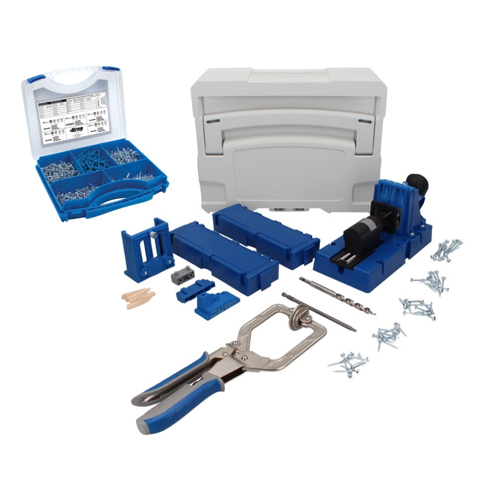 KREG Jig K5MS-EUR-SYS Master System Set Tischler Komplettset + Bohrschablone K5 + Sockel + Klemmzange + 675 tlg. Schrauben Set + Systainer