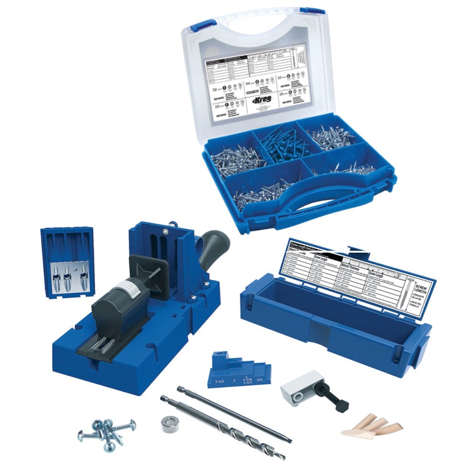 KREG Jig K5 Bohrschablone ( K5 ) Taschenloch-Holzverbindungssystem + Bohrschablone K5 + Sockel + Zubehör + 675 tlg. Schrauben Set