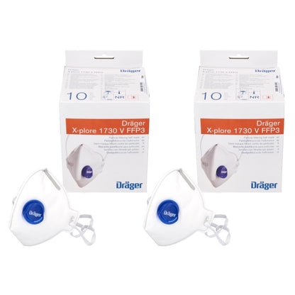 Dräger X-plore 1730 V FFP3 NR D Halbmaske 20 Stück ( 2x 3951088 ) FFP3 Partikelfiltrierend Universalgröße mit CoolMAX Ventil Atemschutzmaske