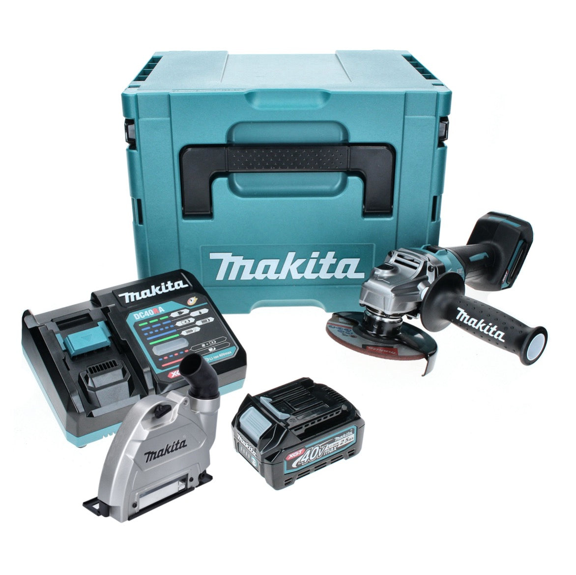 Meuleuse d'angle sur batterie Makita GA 005 GD101 40 V max. 125 mm sans balais XGT + 1x batterie 2,5 Ah + chargeur + hotte d'aspiration + Makpac