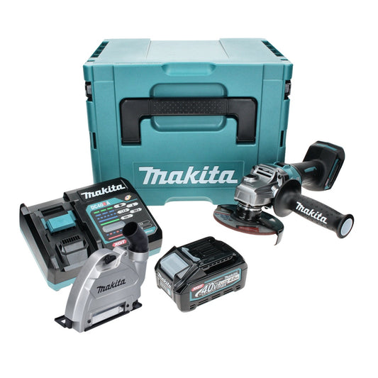 Meuleuse d'angle sur batterie Makita GA 005 GM101 40 V max. 125 mm Brushless XGT + 1x batterie 4,0 Ah + chargeur + hotte d'aspiration + Makpac