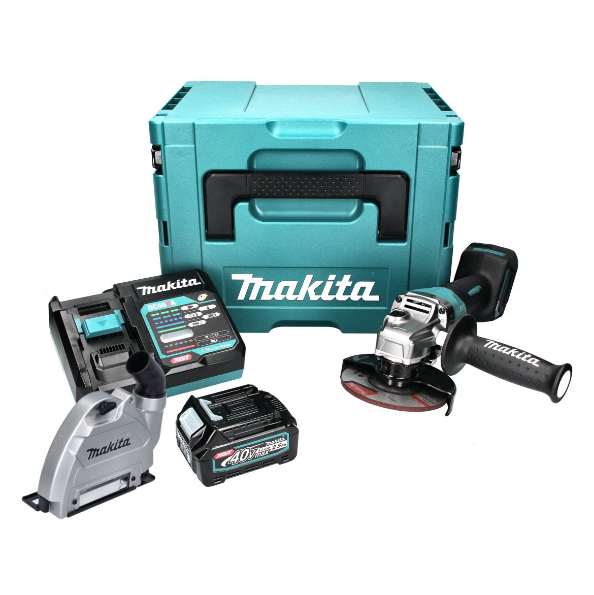 Meuleuse d'angle sur batterie Makita GA 013 GD101 40 V max. 125 mm sans balais XGT + 1x batterie 2,5 Ah + chargeur + hotte d'aspiration + Makpac