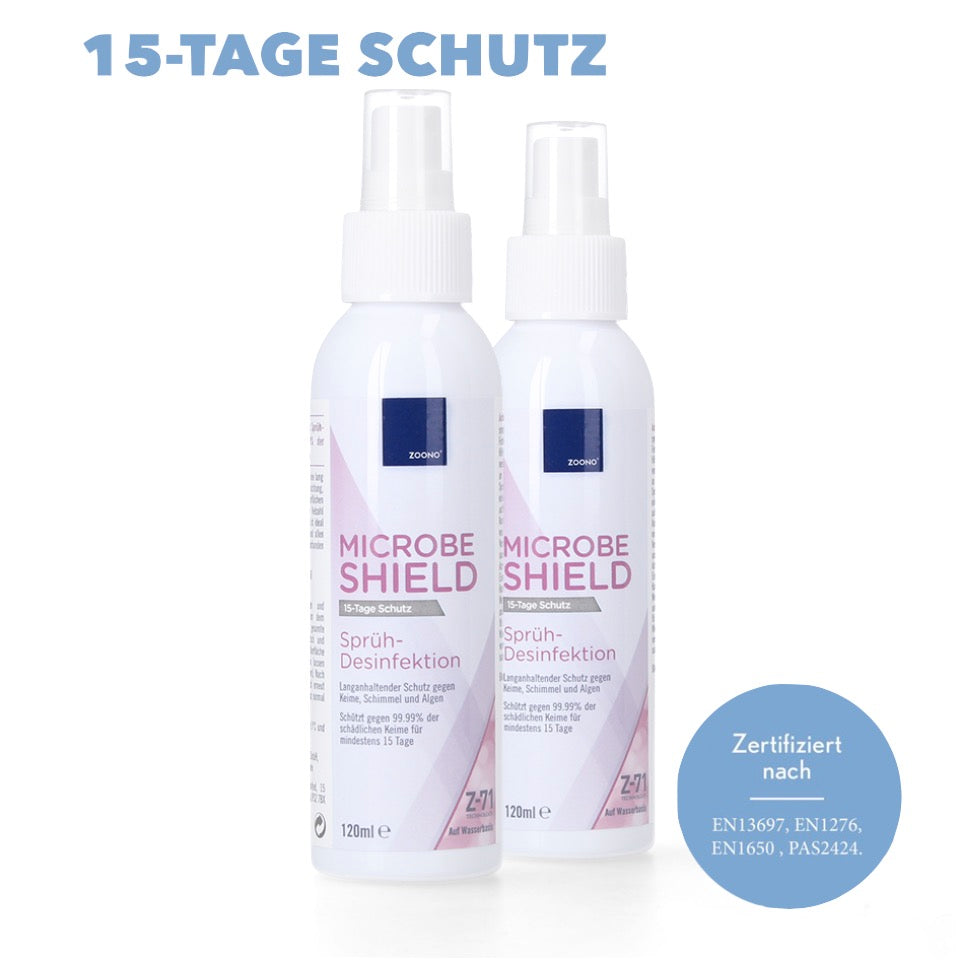 Zoono Z-71 Micobe Shield 2x Flächendesinfektionsmittel 120 ml Schutz für mind. 15 Tage auf Oberflächen gegen 99,99 % aller Keime ( Zertifiziert nach PAS 2424 / EN13697 / EN1276 / EN1650 ) - Toolbrothers