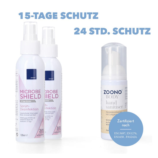 Zoono Desinfektions Set 2x Z-71 Micobe Shield Flächendesinfektionsmittel 120 ml + 1x Handdesinfektion 50 ml ( Zertifiziert nach PAS 2424 / EN13697 / EN1276 / EN1650 ) - Toolbrothers