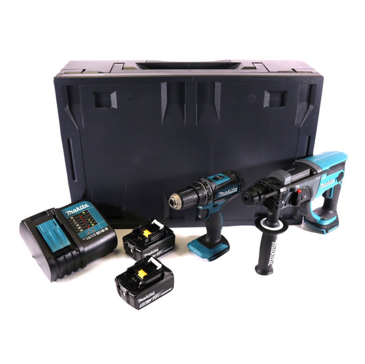 Makita DHP 482 STMX perceuse à percussion sans fil 18 V 62 Nm + marteau combiné sans fil DHR 202 18 V 2,0 J SDS Plus + 2 batteries 5,0 Ah + chargeur + Makbox Maxi