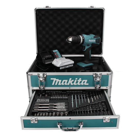 Makita HP 457 DWX4 perceuse à percussion sans fil 18 V 42 Nm série G + 1 batterie 1,5 Ah + chargeur + jeu de 70 forets + mallette