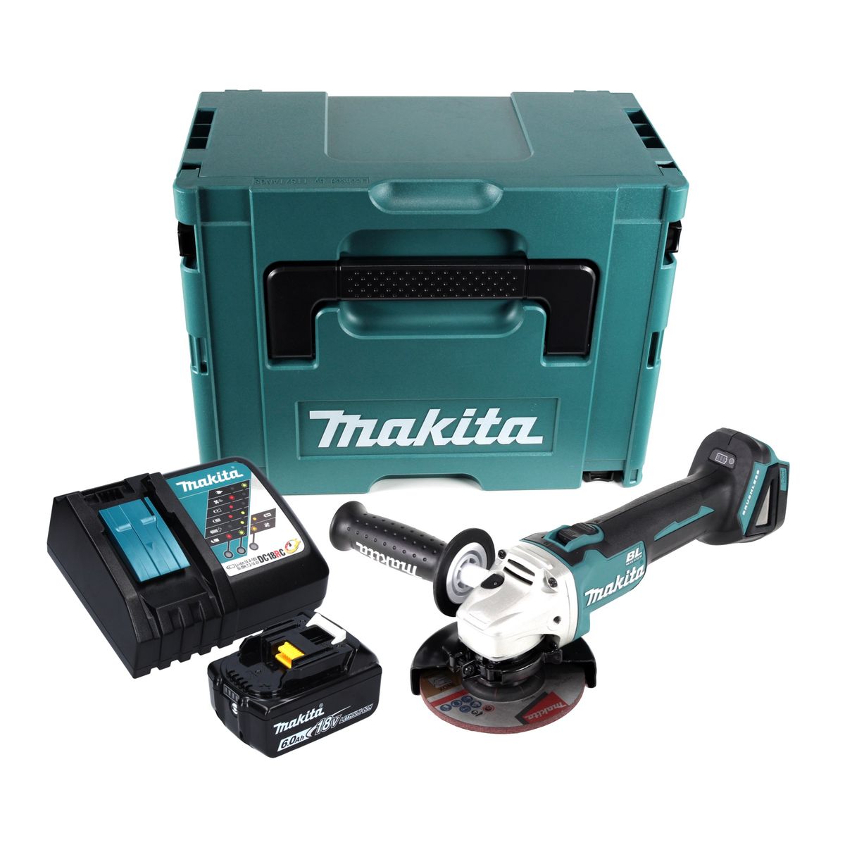 Makita DGA 504 RG1J Akku Winkelschleifer 18 V 125 mm Brushless + 1x Akku 6,0 Ah + Ladegerät + Makpac