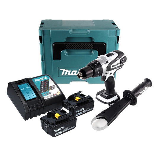 Makita DDF 458 RGJ W Akku Bohrschrauber 18 V 91 Nm Weiß + 2x Akku 6,0 Ah + Ladegerät + Makpac