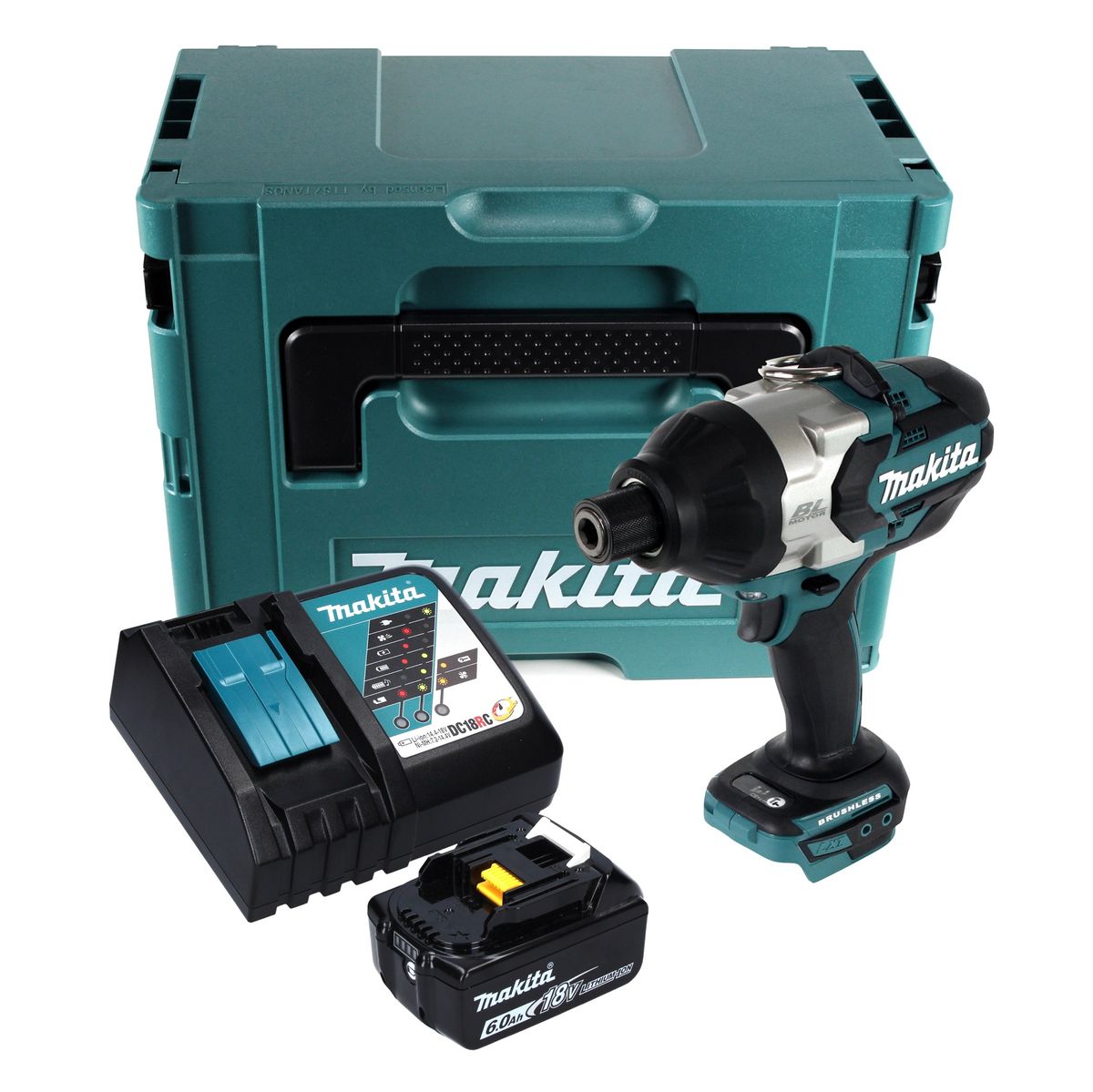 Makita DTW 800 RG1J Akku Schlagschrauber 18 V 7/16" 800 Nm Brushless + 1x Akku 6,0 Ah + Ladegerät + Makpac