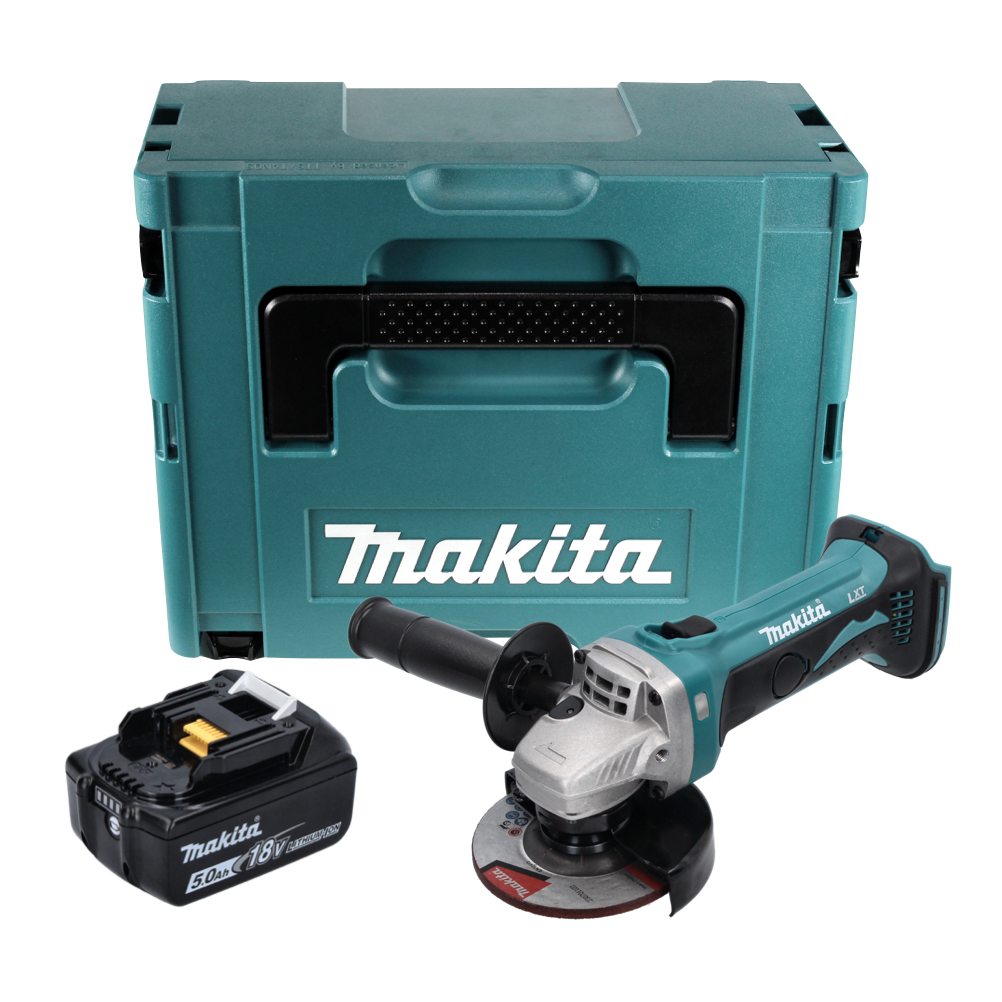 Meuleuse d'angle sur batterie Makita DGA 452 T1J 18 V 115 mm + 1x batterie 5,0 Ah + Makpac - sans chargeur