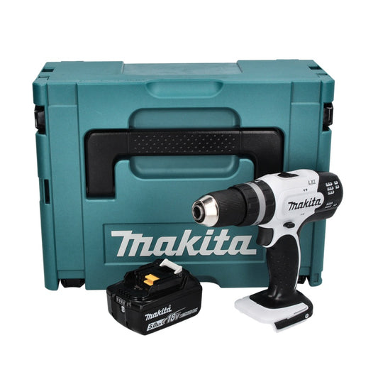 Makita DHP 453 T1J W perceuse à percussion sans fil blanc 18 V 42 Nm + 1x batterie 5,0 Ah + Makpac - sans chargeur